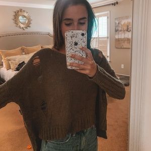 sadie and sage green distressed sweater